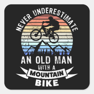 Funny Old Man Mountain Biking MTB Geschenk Quadratischer Aufkleber