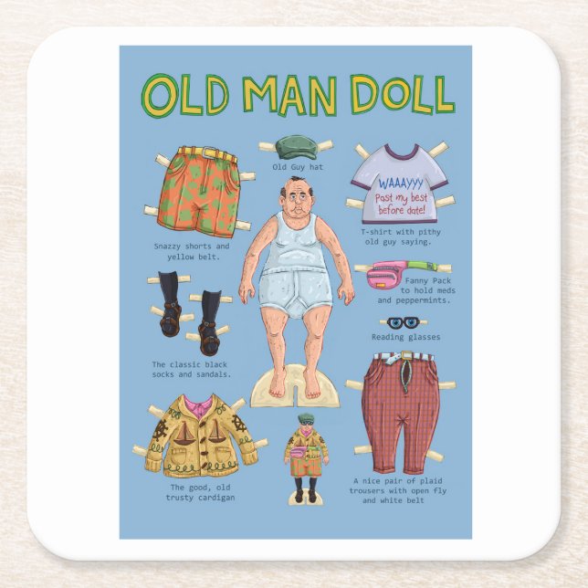 Funny Old Man Paper Doll Rechteckiger Pappuntersetzer (Vorderseite)