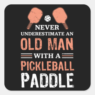 Funny Old Man Pickleball Paddle Geschenk Quadratischer Aufkleber