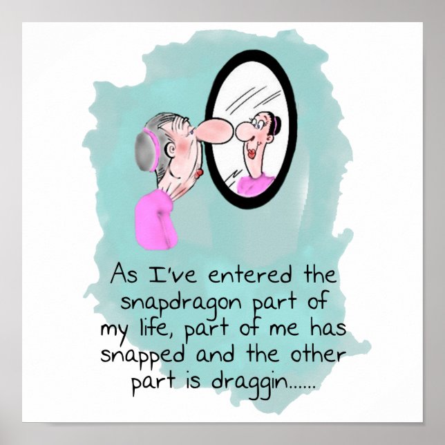 Funny Old Woman Looking Glass Poster (Vorne)