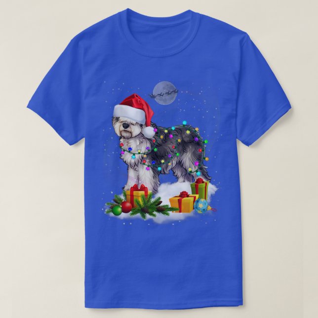 Funny Olde English Sheepdog Dog Christmas Lights S T-Shirt (Design vorne)