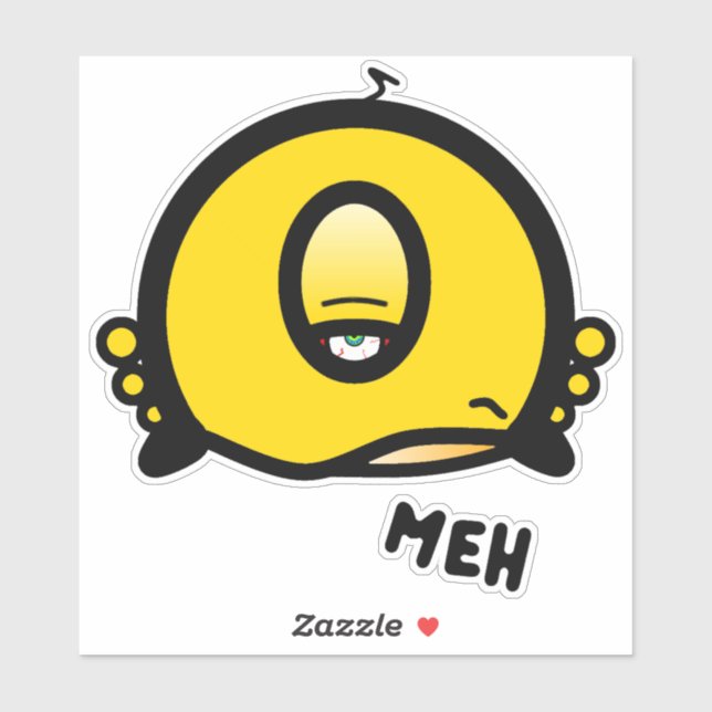 Funny One-Eyed Cartoon “Meh” Aufkleber (Blatt)