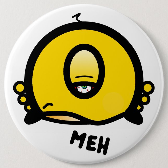 Funny One-Eyed Cartoon “Meh” Button (Vorderseite)