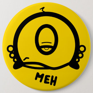 Funny One-Eyed Cartoon “Meh” Button