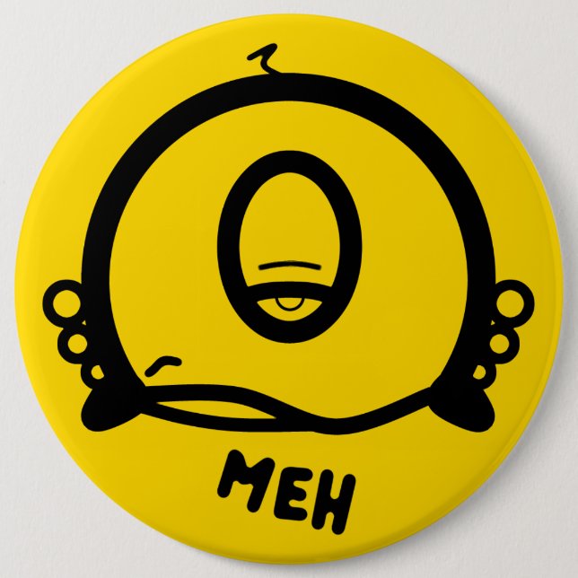 Funny One-Eyed Cartoon “Meh” Button (Vorderseite)