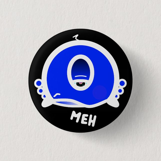 Funny One-Eyed Cartoon “Meh” Button (Vorderseite)
