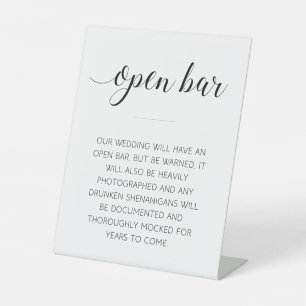 Funny Open Bar at Wedding Sign Sockelschild