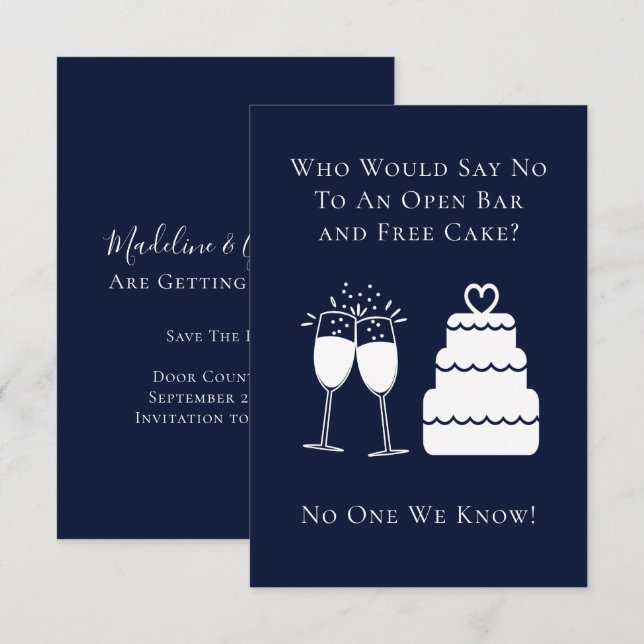 Funny Open Bar Free Cake Hochzeit speichern das Da Save The Date (Vorne/Hinten)