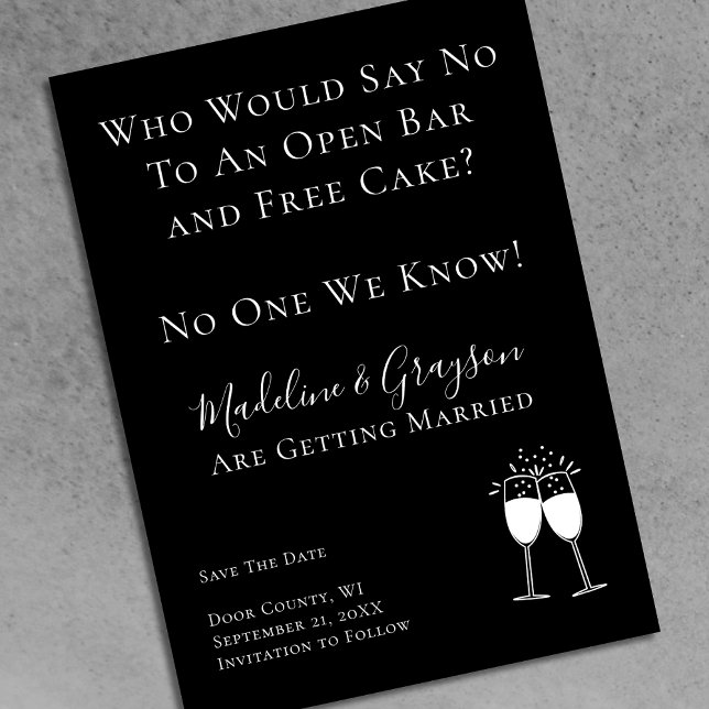 Funny Open Bar Free Cake Hochzeit speichern das Da Save The Date (Von Creator hochgeladen)