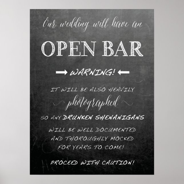 Funny Open Bar Wedding-Zeichen | Chalkboard-Stil Poster (Vorne)