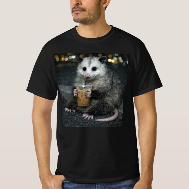 Funny opossum Drinking Iced Coffee Cute Animal T-Shirt (Vorderseite)