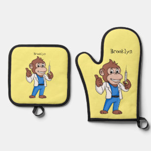 Funny Orang-Utan Cartoon Arzt Ofenhandschuh & Topflappen-Set