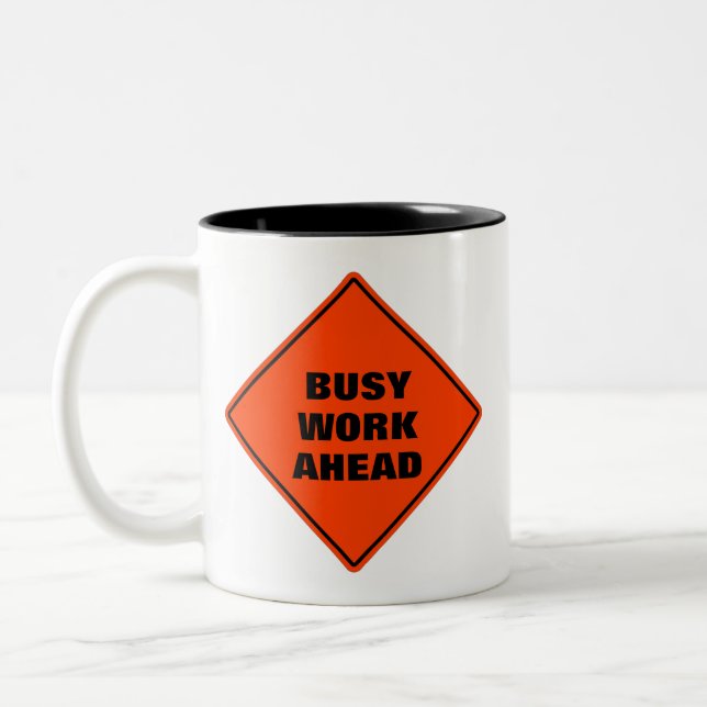 Funny orange beschäftigt Arbeit vorausschauend Str Zweifarbige Tasse (Links)