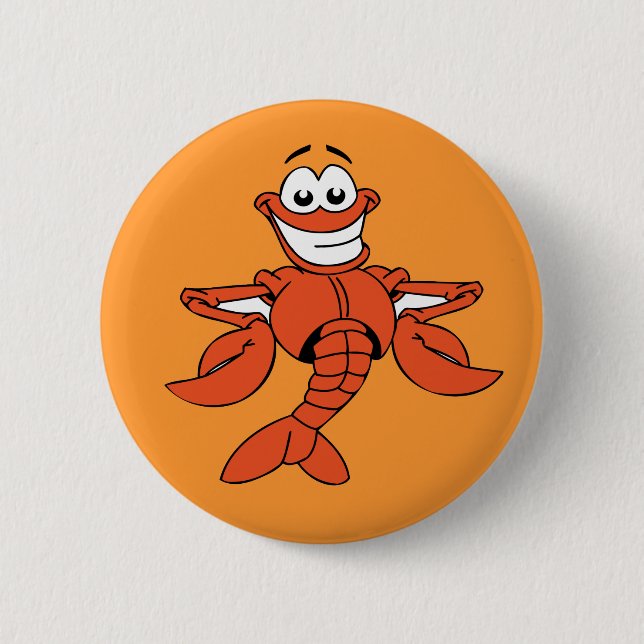 Funny ORANGE CARTOON LOBSTER lächelt glücklich Spa Button (Vorderseite)