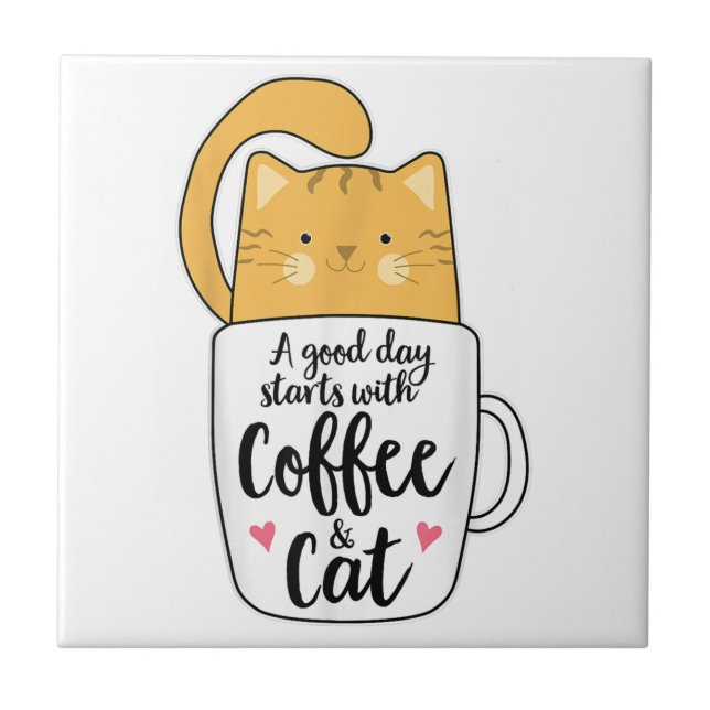 Funny Orange Cat Kaffee Tasse Chat Lover Fliese (Vorderseite)