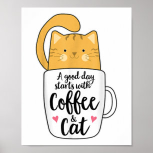 Funny Orange Cat Kaffee Tasse Chat Lover Poster