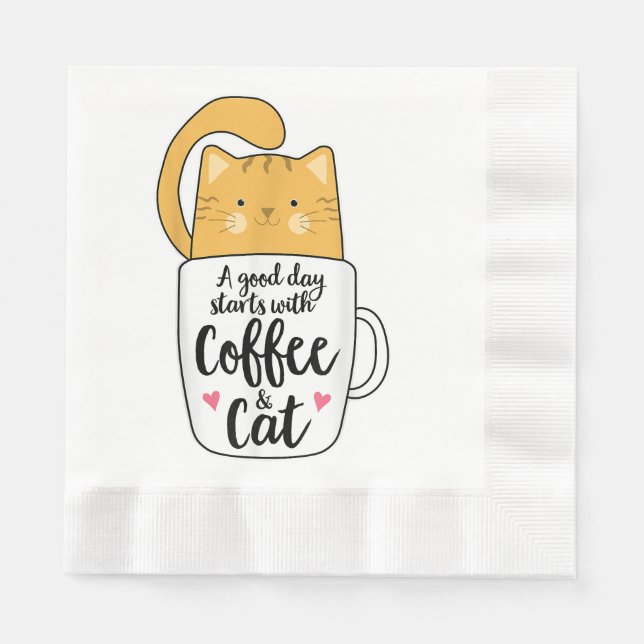 Funny Orange Cat Kaffee Tasse Chat Lover Serviette (Vorderseite)