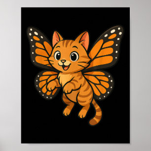 Funny Orange Cat Monarch Butterfly Mama Vater Kind Poster