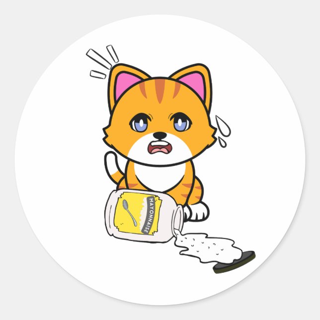 Funny Orange Cat verschüttete Mayonnaise Runder Aufkleber (Vorderseite)