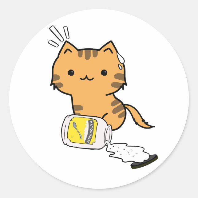 Funny Orange Cat verschüttete Mayonnaise Runder Aufkleber (Vorderseite)