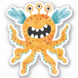 Funny Orange Drei Mit Augen Monster mit Tentacles Aufkleber