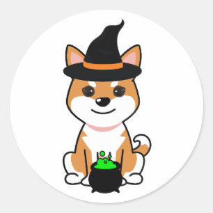 Funny Orange Hund ist eine Hexe Runder Aufkleber