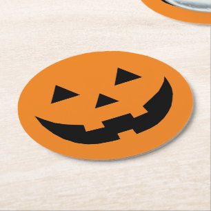 Funny Orange Kürbislaterne Kürbisgesicht Halloween Runder Pappuntersetzer