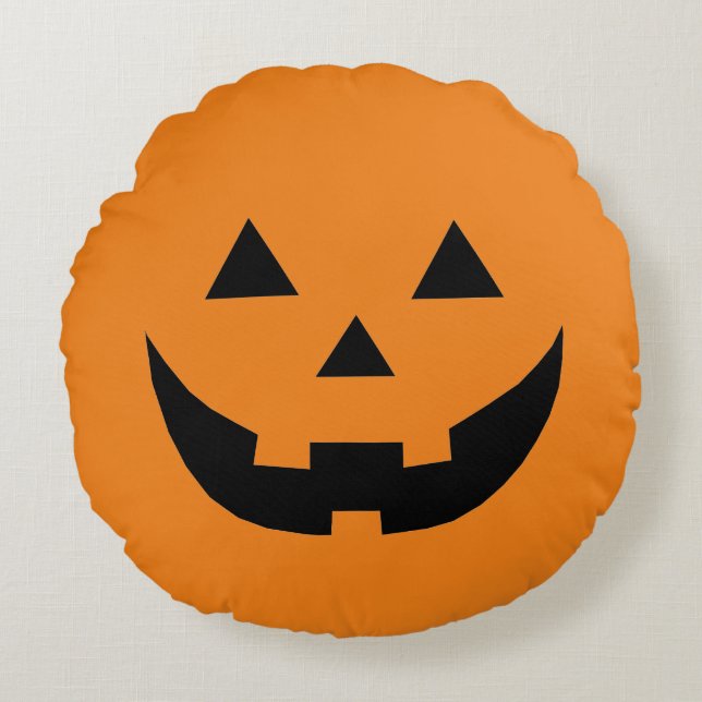 Funny Orange Kürbislaterne Kürbisgesicht Halloween Rundes Kissen (Vorderseite)
