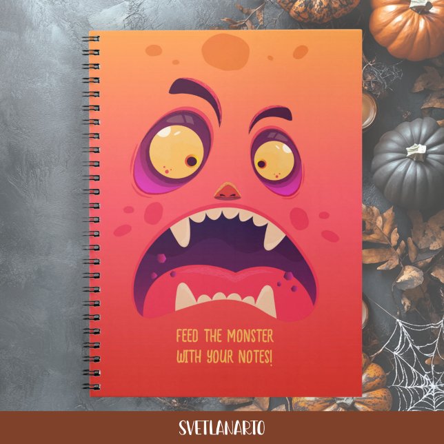 Funny Orange Monster Halloween Notebook Notizblock (Frontal view)