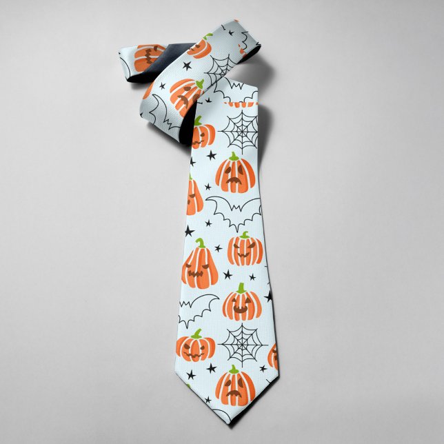 Funny Orange Pumpkins Bats Spider Nets Halloween Krawatte (Von Creator hochgeladen)