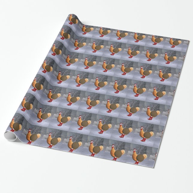 Funny Orange Rooster Santa Claus Geschenkpapier (Ungerollt)