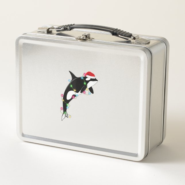 Funny Orca Killer Whale Weihnachtsmannmütze Weihna Metall Brotdose (Vorderseite)