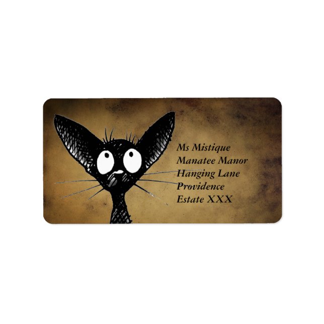 Funny Oriental Black Cat Labels Adressaufkleber (Vorne)