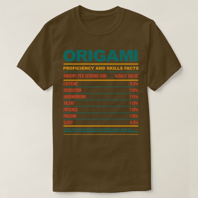 Funny Origami Nutritional Facts T-Shirt (Design vorne)