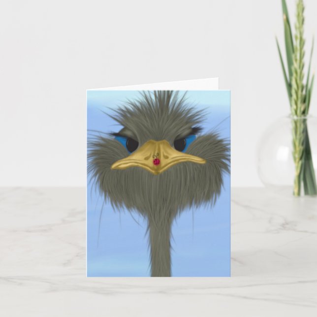 Funny Ostrich George und die Niedliche Ladybug Karte (Vorderseite)