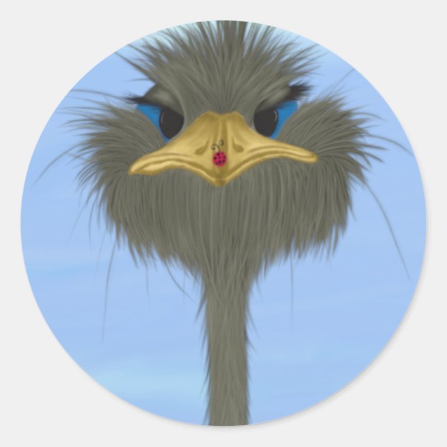 Funny Ostrich George und die Niedliche Ladybug Runder Aufkleber (Vorderseite)