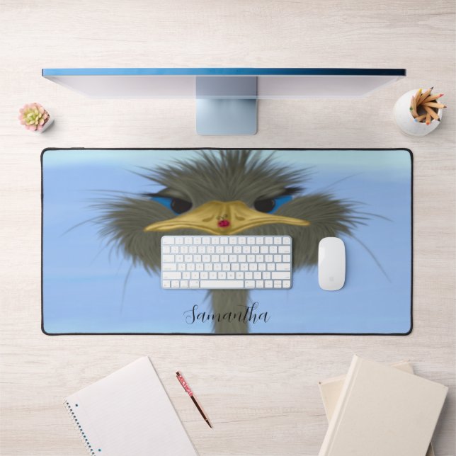 Funny Ostrich George und die Niedliche Ladybug Schreibtischunterlage (Büro 1)