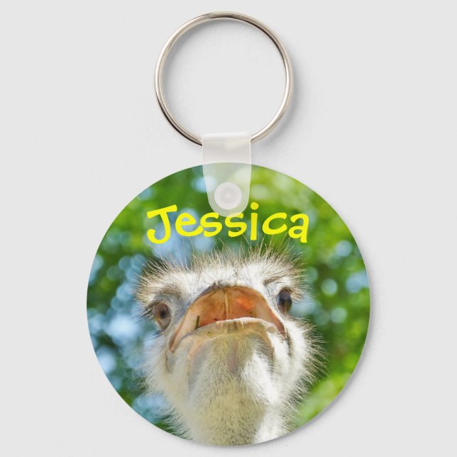 Funny Ostrich Girly Name Schlüsselanhänger (Vorderseite)