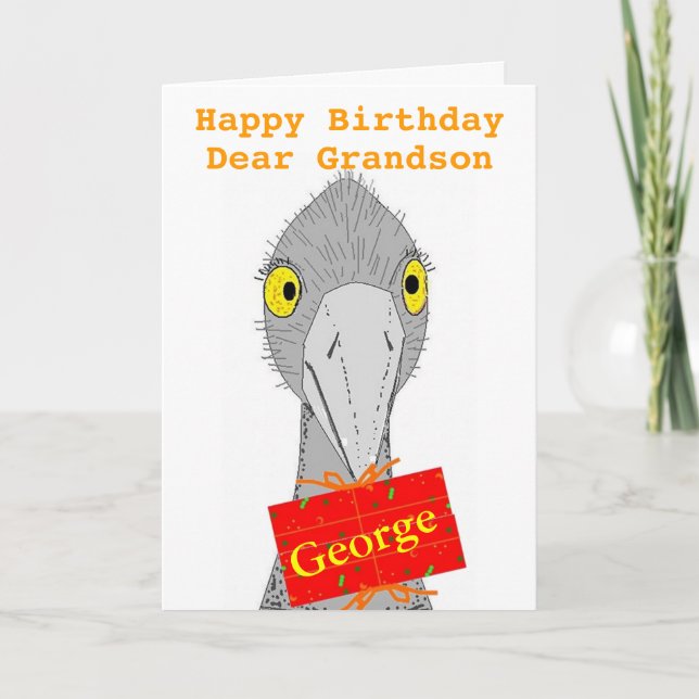 Funny Ostrich, Grandson, Name hinzufügen, Geburtst Karte (Vorderseite)