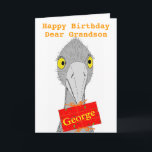 Funny Ostrich, Grandson, Name hinzufügen, Geburtst Karte<br><div class="desc">Ein zeichn eines niedlichen und lustigen Ordens,  das ein Geschenk mit dem Namen des Empfängers enthält. Vollständig anpassbare Geburtstagskarte. Für einen Enkel,  oder ändern Sie den Text. Versionen für Sohn,  Tochter,  Enkelin. Alle Texte können geändert werden,  falls Sie etwas Anderes benötigen.</div>