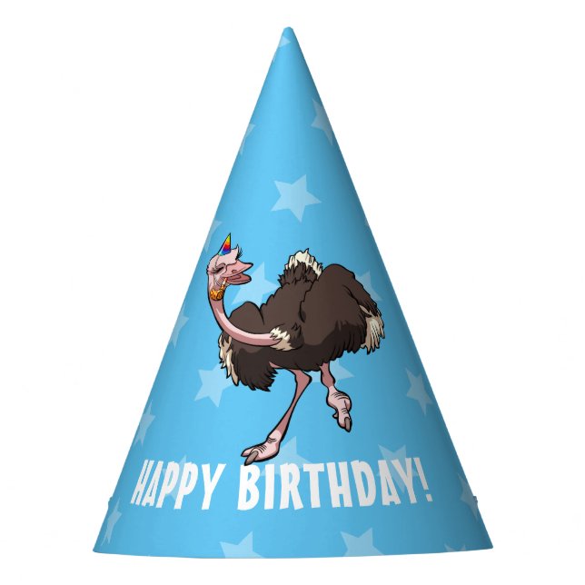 Funny Ostrich Happy Birthday Dancing Party Cartoon Partyhütchen (Vorderseite)