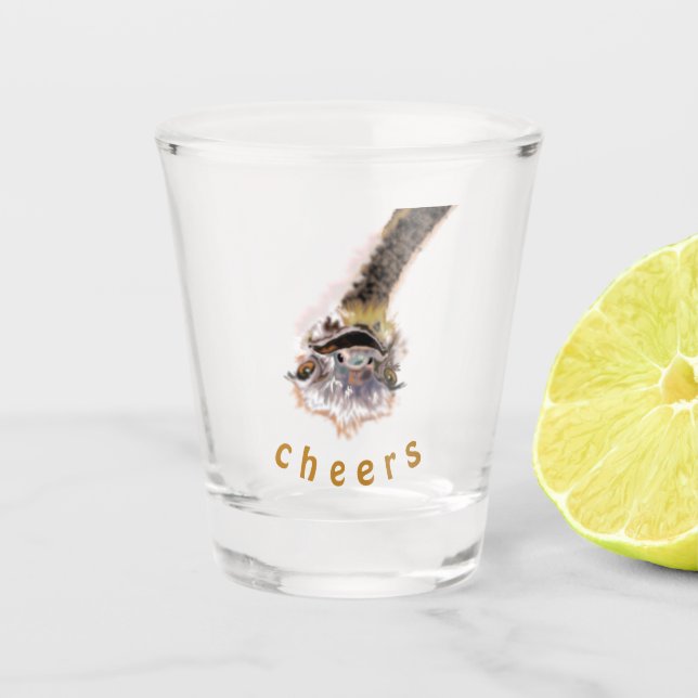 Funny Ostrich Shot Glass Cheers - Custom Text Schnapsglas (Vorderseite)