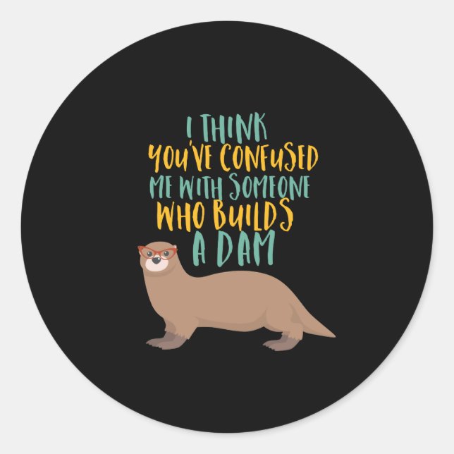 Funny Otter Cartoon Verwirrt mit Dam Beaver Runder Aufkleber (Vorderseite)
