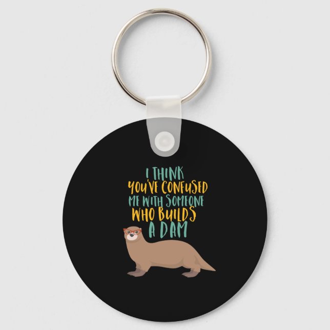 Funny Otter Cartoon Verwirrt mit Dam Beaver Schlüsselanhänger (Vorderseite)