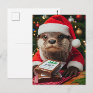 Funny Otter mit Cannabis Brownies zu Weihnachten Postkarte