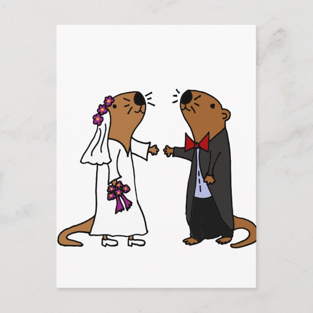 Funny Otter Wedding Cartoon Postkarte (Vorderseite)