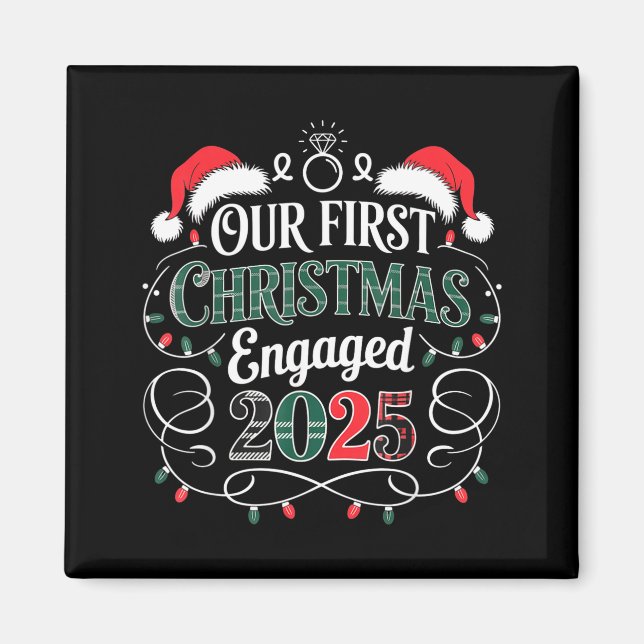 Funny Our First Christmas Engaged 2025 Couples Paj Magnet (Vorne)