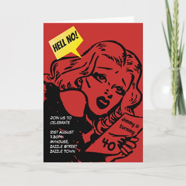 FUNNY Over Hill Birthday Invites - Retro COMIC Einladung (Vorderseite)