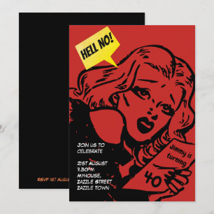 FUNNY Over Hill Birthday Invites - Retro COMIC Einladung
