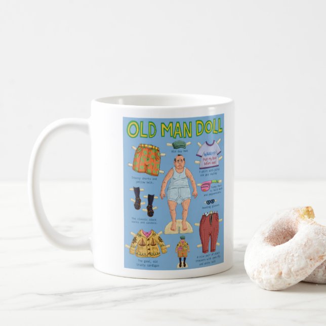 FUNNY Over the Hill - Alte MAN Paper Doll. Kaffeetasse (Mit Donut)